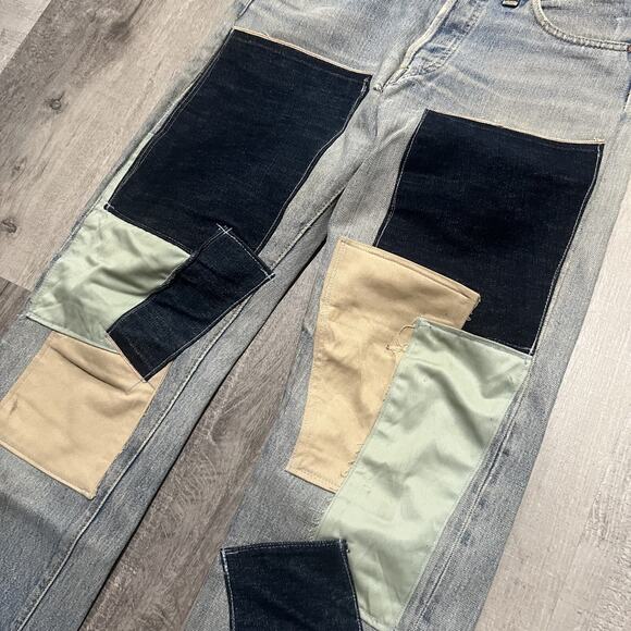 VTG 70s Levis 501 Patchwork Selvedge Hippie Patched USA Custom Denim USA Jeans - Picture 4 of 7